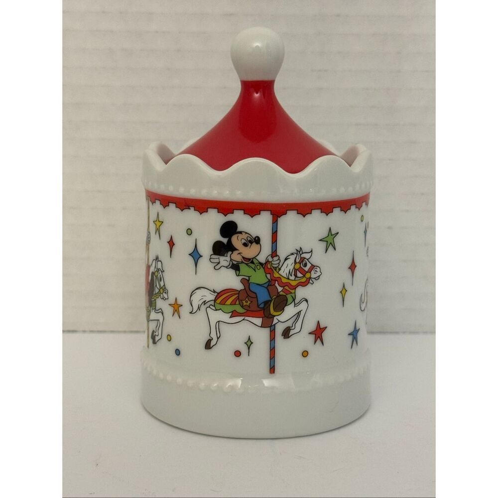 Disneyland Disney World Carousel Trinket Box Ceramic Mickey Minnie Donald Goofy